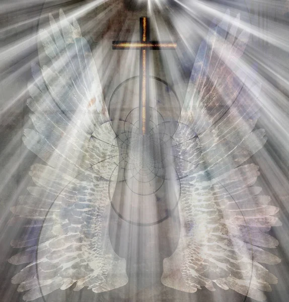 天使的翅膀和光 3D渲染 — 图库照片
