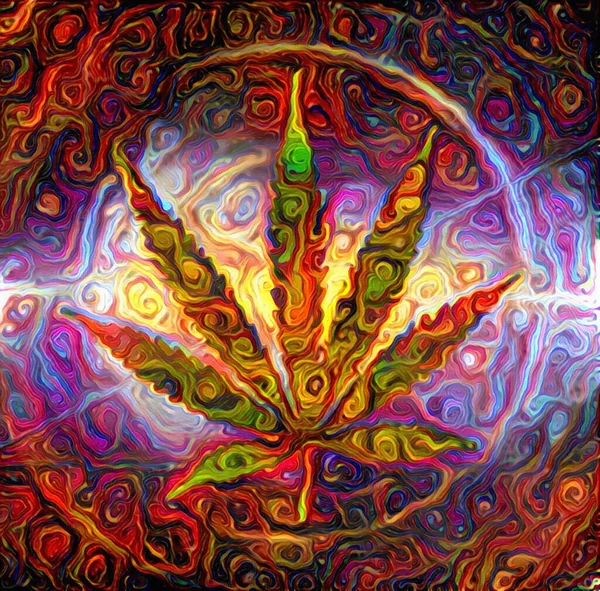 Marihuana Blad Abstracte Schilderij — Stockfoto