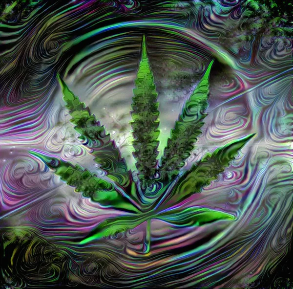 Marihuana Blad Abstracte Schilderij — Stockfoto