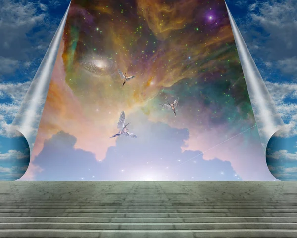Anioły Żywym Surrealistycznym Niebie Renderowanie — Zdjęcie stockowe