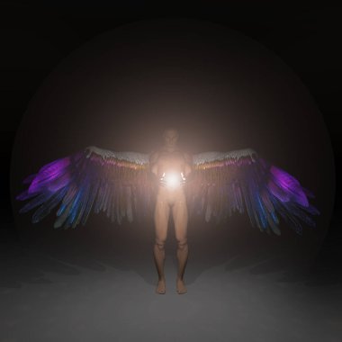 Melek, ilahi ışığı tutar. 3B görüntüleme