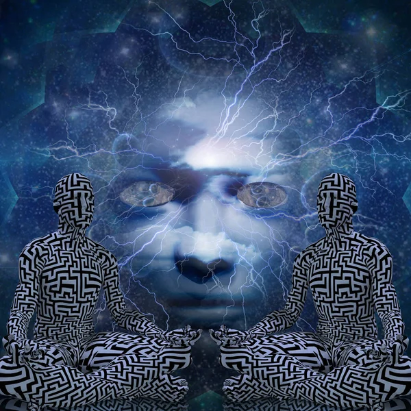 Power Meditation Man Lotus Pose Rendering — Stock Photo, Image