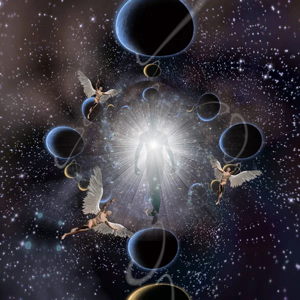 宇宙の魂と天使 3Dレンダリング — ストック写真