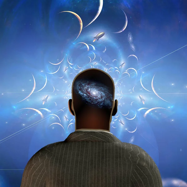 Man Galaxy Head Endless Space — Stock Photo, Image