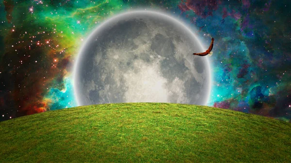 Aigle Lune Dans Ciel Étoilé Vif — Photo
