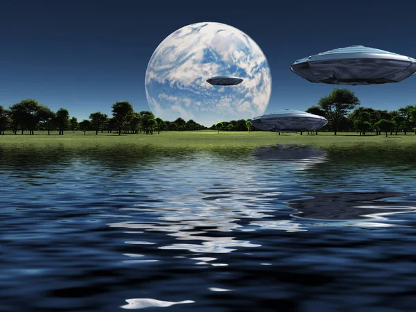 Blue Planet Vid Horisonten Ufo — Stockfoto