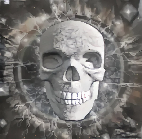 黑暗的艺术人类的头骨3D渲染 — 图库照片