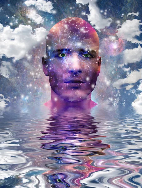 Mans Head Stars Clouds — Stock Photo, Image