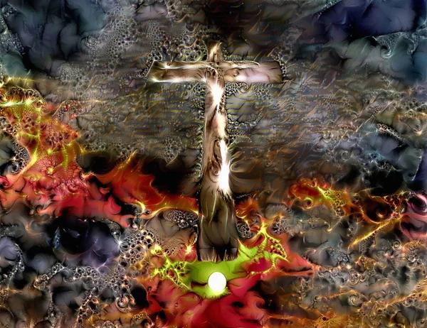 Christian Cross Painting Rendering — Stock Photo, Image