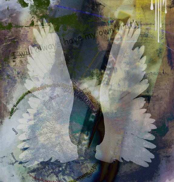 Modern Spiritueel Abstract Donkere Grunge Achtergrond Met Engelen Vleugels Mijn — Stockfoto