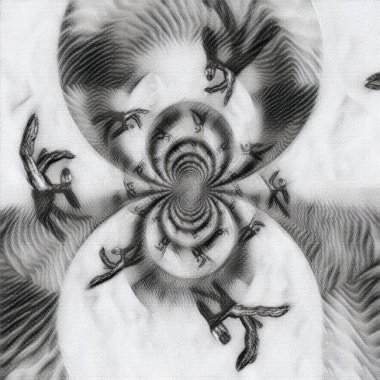 Soyut resim. Tanrı 'nın eliyle yuvarlak fraktal aynadır..