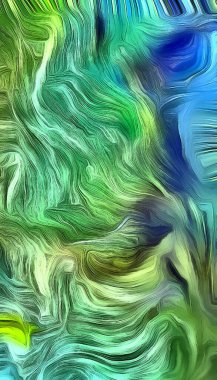 Sıvı satırları renk hareketinin. Ana renk yeşildir. 3D render.