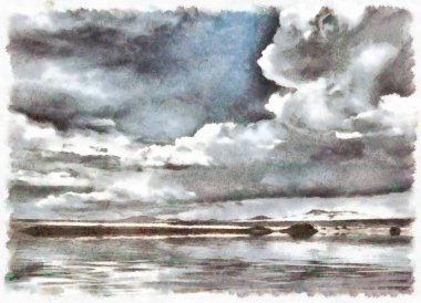 İzlenimcilik. Dağ ufkunun üzerindeki bulutlar.