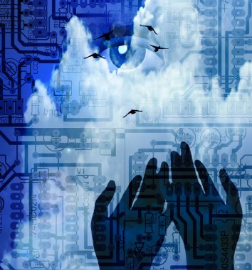 Eller ve Gökyüzü soyut arkaplan 