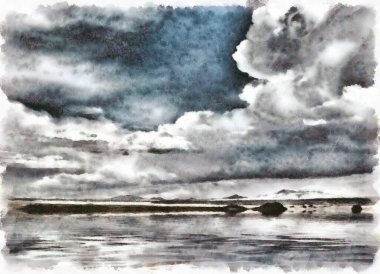 İzlenimcilik. Dağ ufkunun üzerindeki bulutlar.