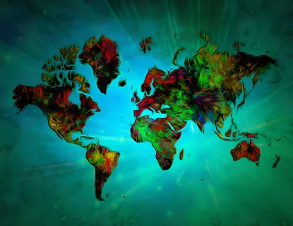 Pintura Surreal Mapa Colorido Mundo — Fotografia de Stock