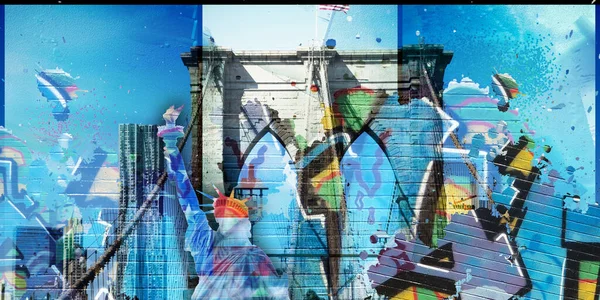 Modernismo Estátua Liberdade Cores Nacionais Com Grafite — Fotografia de Stock