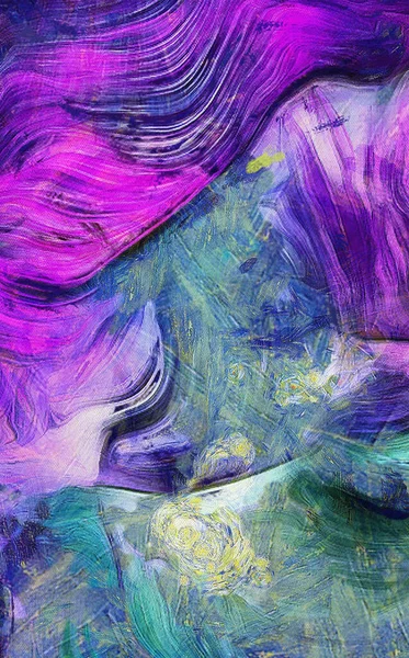 Abstrakt Målning Oftast Nyanser Blått Och Lila — Stockfoto