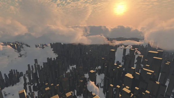 未来的大都市 3D渲染 — 图库照片