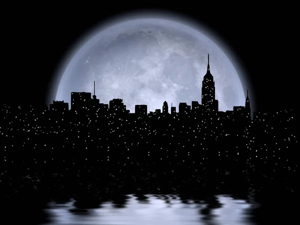 Paisaje Urbano Nueva York Refleja Luna Representación Algunos Elementos Provistos — Foto de Stock