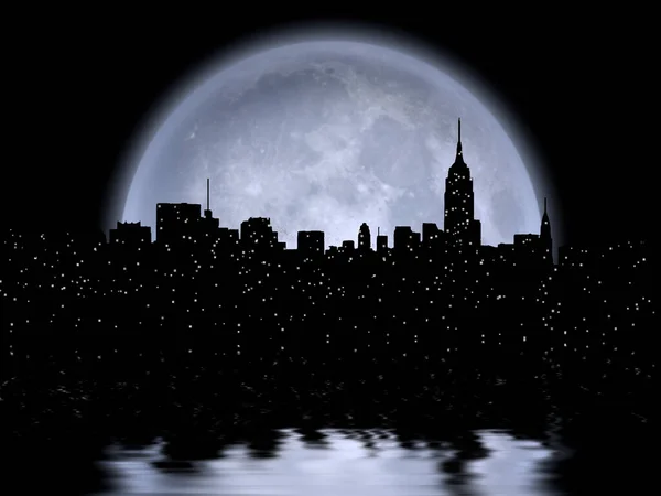 Nyc Cityscape Reflects Moon Rendering Some Elements Provided Courtesy Nasa — Stock Photo, Image