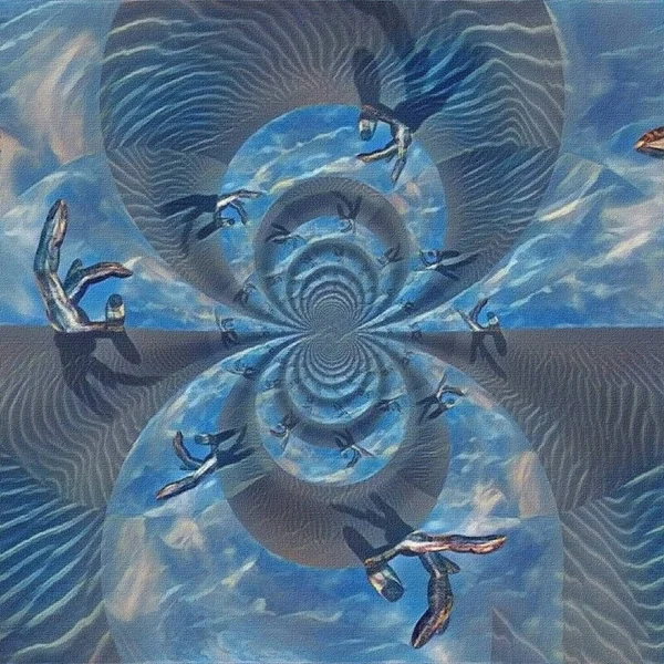 Abstrakt Målning Speglad Rund Fraktal Med Guds Händer — Stockfoto