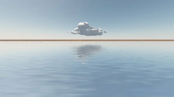 Surrealistische Digitale Kunst Eenzame Wolk Boven Rustig Wateroppervlak — Stockfoto