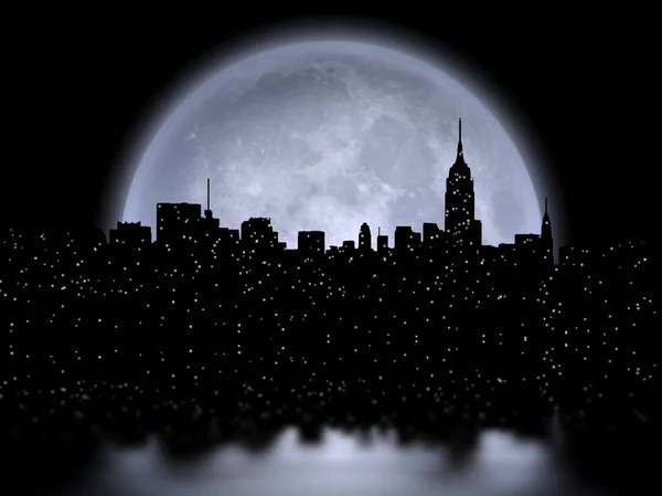 Nyc Cityscape Reflects Moon Rendering Some Elements Provided Courtesy Nasa — Stock Photo, Image