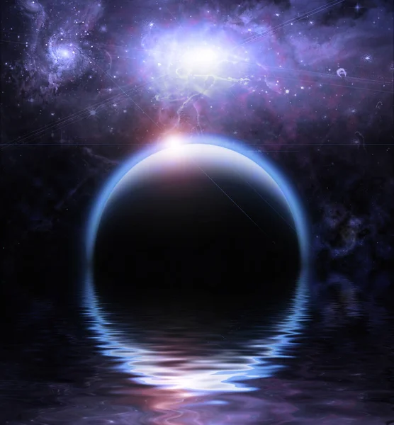 Waters Reflection Planets Rendering — Stock Photo, Image