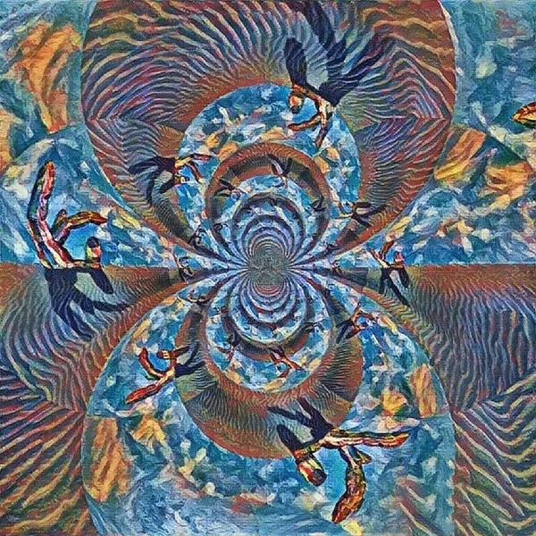 Abstrakt Målning Speglad Rund Fraktal Med Guds Händer — Stockfoto