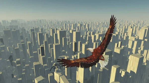 Adler Fliegt Über Megapolis — Stockfoto