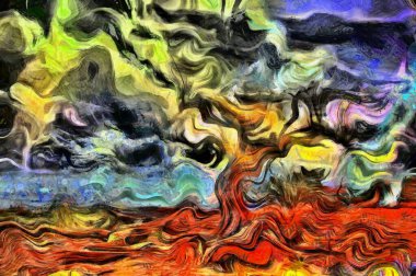 Soyut resim. Yaşlı ağaç kayalık zeminde duruyor.