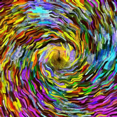 Gerçeküstü resim. Adam gökyüzüne giden taştan bir yolda yürüyor. Renkli fırça darbeleri.