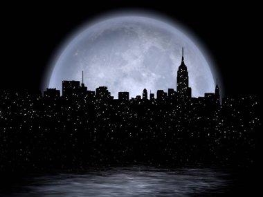 NYC Şehri Ay 'a yansıyor. Üç boyutlu görüntüleme. NASA 'nın sağladığı bazı unsurlar.