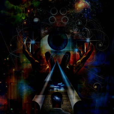 Soyut resim, insan düşünceleri. Tanrı 'ya inan. 3B Hazırlama