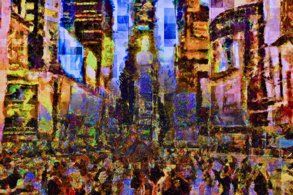 Abstract Modern Painting Words Cloud Times Square Rendering — Stock Photo, Image