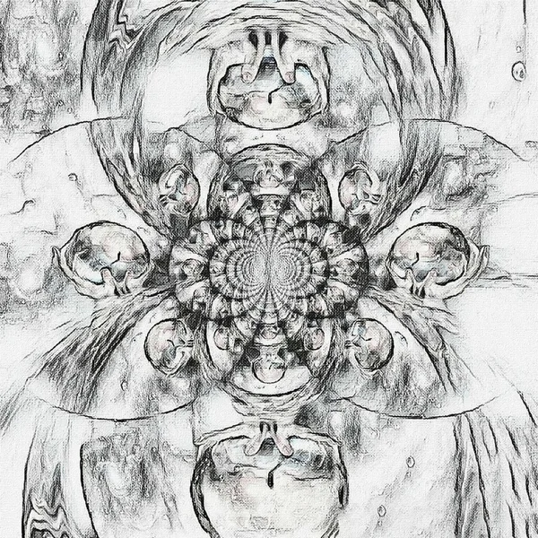 Abstraktní Malba Zrcadlený Kulatý Fraktál Křišťálovou Koulí Rukou Božích — Stock fotografie