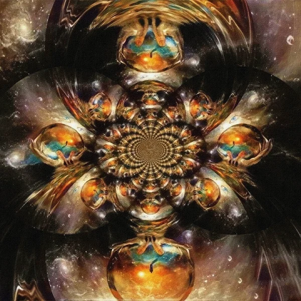 Soyut Resim Tanrı Nın Ellerinde Kristal Küreyle Aynalı Yuvarlak Fraktal — Stok fotoğraf