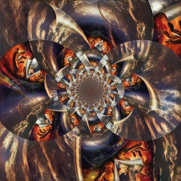 Pintura Abstracta Fractal Redondo Espejado Con Las Manos Dios — Foto de Stock