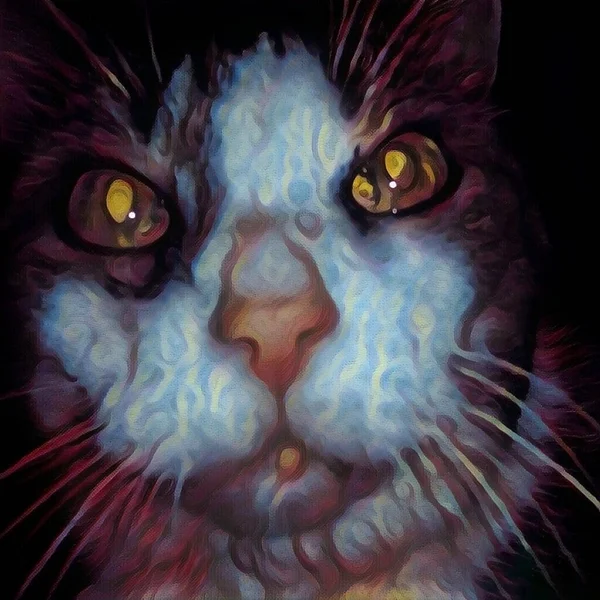 Moderní Umění Kočičí Tvář Zářícíma Očima — Stock fotografie