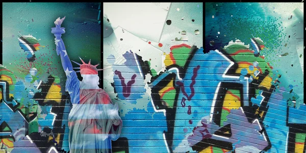 Modernismus Socha Svobody Národních Barvách Graffiti — Stock fotografie
