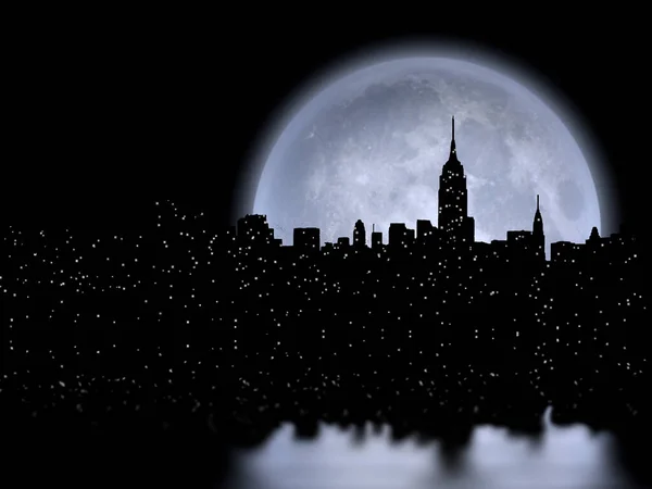 Nyc Cityscape Reflects Moon Rendering Some Elements Provided Courtesy Nasa — Stock Photo, Image