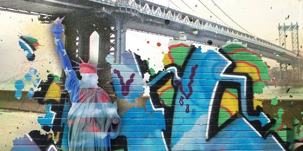 Modernizm Statua Wolności Kolorach Narodowych Graffiti — Zdjęcie stockowe