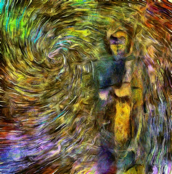 Obraz Abstrakcyjny Uderzenia Pędzla Wzorzec Wiru Sylwetka Kobiety — Zdjęcie stockowe