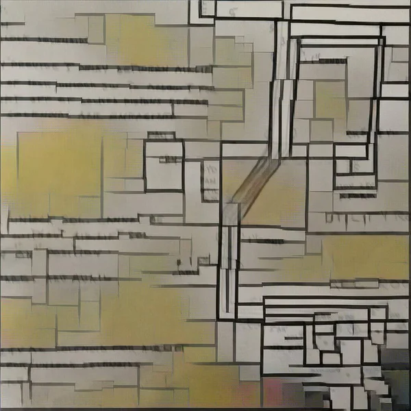 Obraz Abstrakcyjny Zamazane Sylwetki Stylu Mondrian Zmutowane Kolory — Zdjęcie stockowe