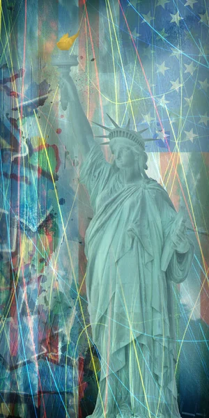 Сучасне Мистецтво Статуя Свободи Національний Прапор Сша Тлі — стокове фото