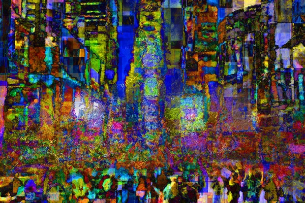 Abstract Modern Painting Words Cloud Times Square Rendering — Stock Photo, Image