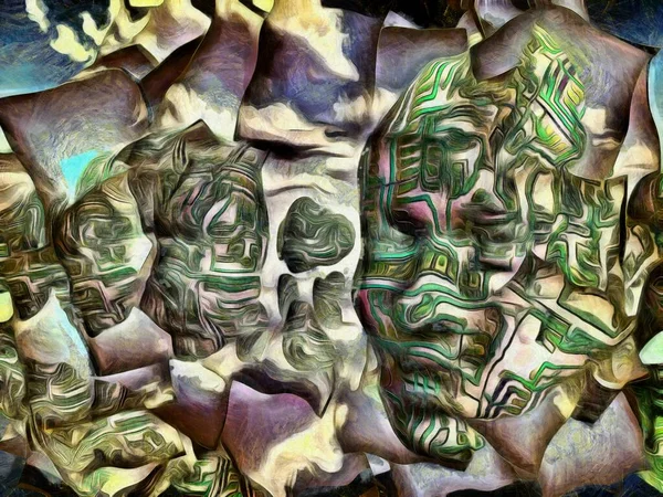 超现实数字艺术 带电路的女人的面具在空中盘旋 重叠矩形层 — 图库照片