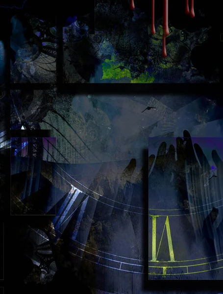 Grunge Dark Textured Manhattan Bridge Abstract Clock Face Eyes Rendering — Stock Photo, Image