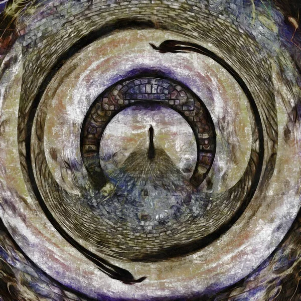 Абстрактная Живопись Фигура Человека Пути Камня Другой Мир Искривленное Пространство — стоковое фото